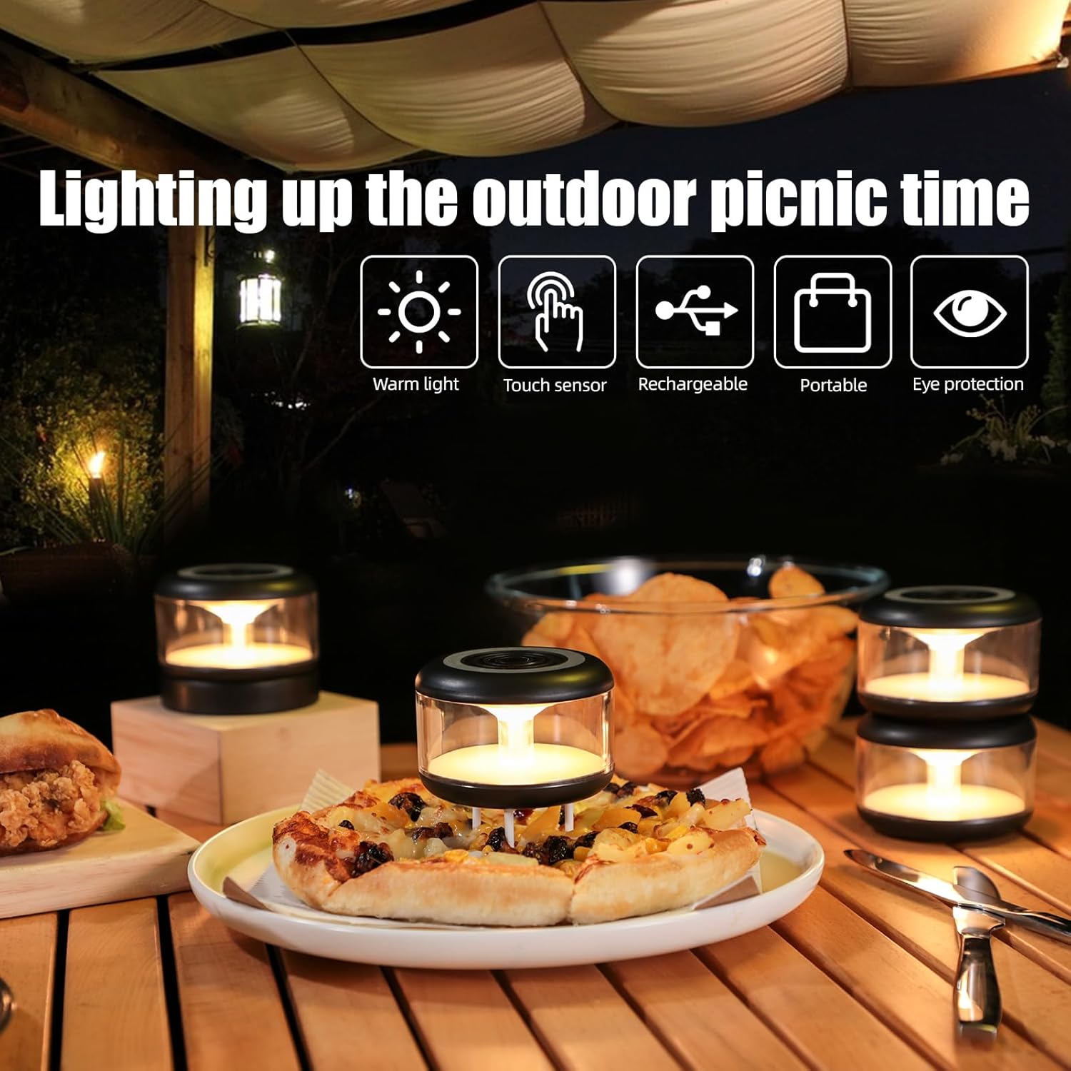 Portable LED Candle Lamp Night Lights Pack of 3 with Charging Base