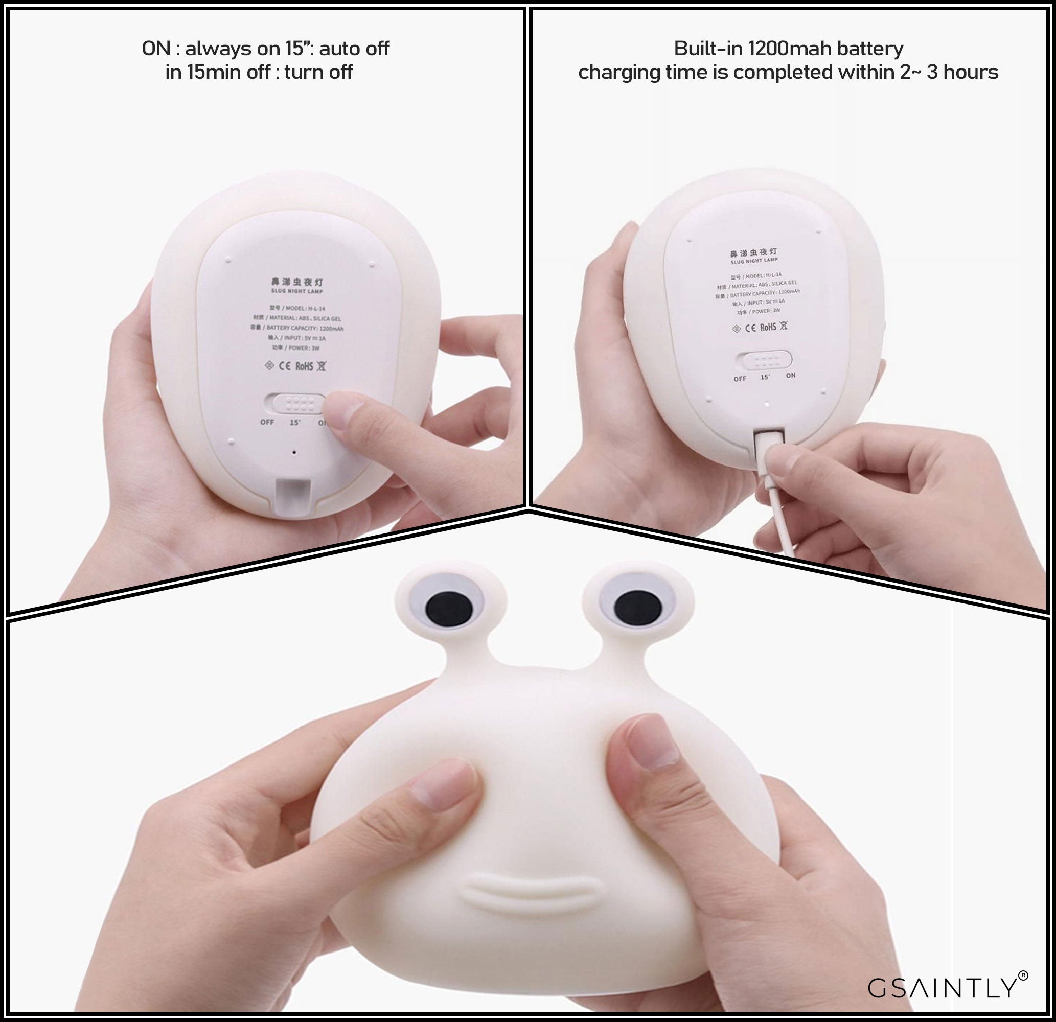 Slug Shaped Silicone Night Light/Lamp