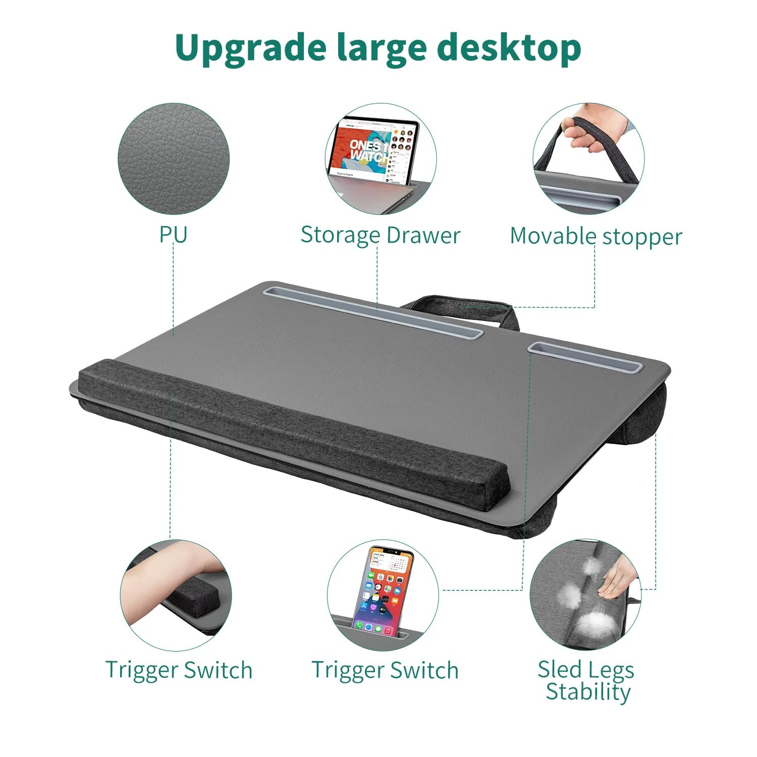 Portable Laptop Desk with Phone Holder & Wrist Rest